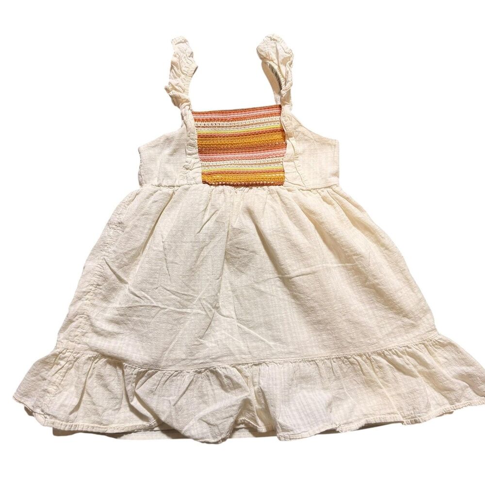 Wonder Nation Dress Toddler Girls 4T White Striped Smocked Ruffle Sundress
